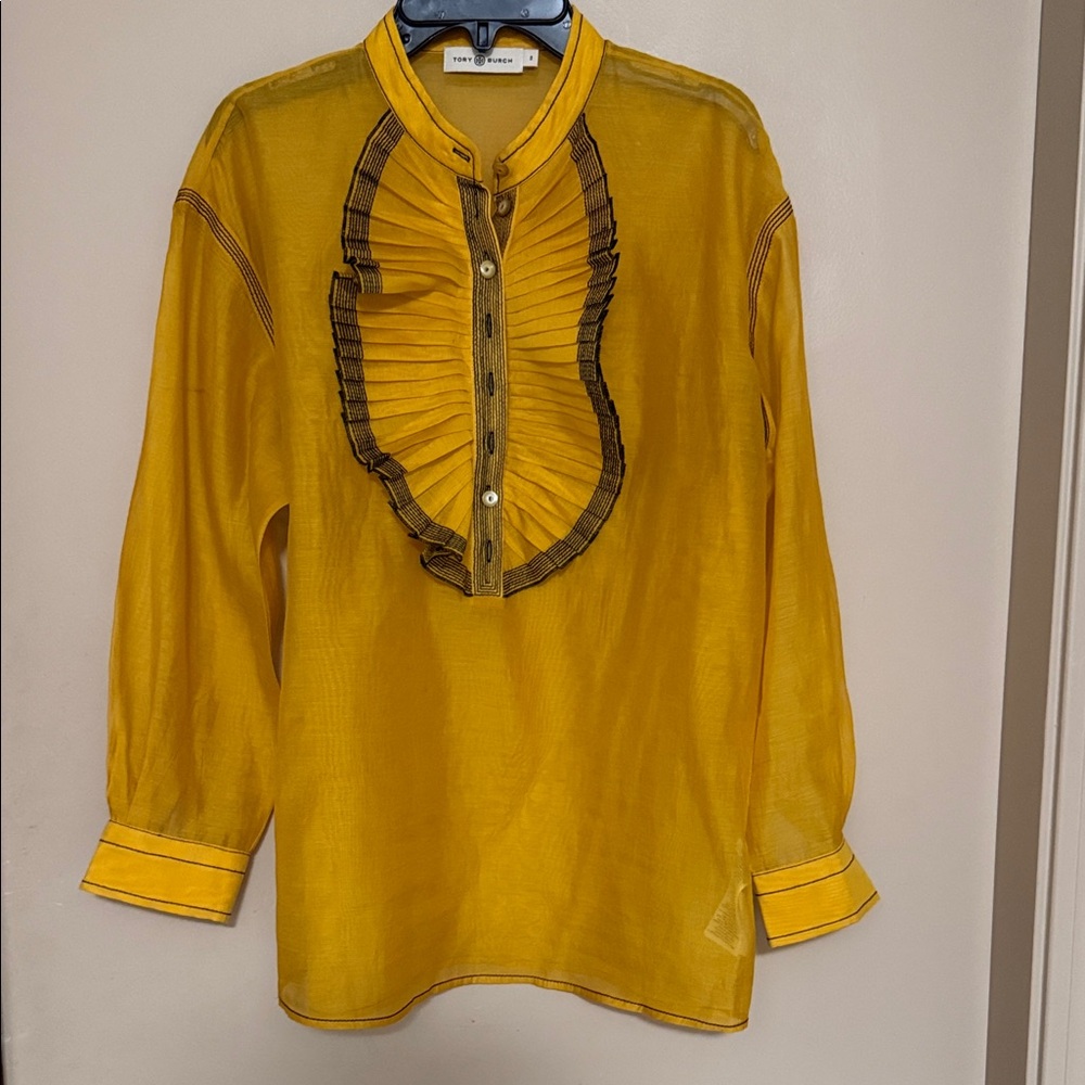 Tory Burch Mustard Yellow Ruffle Shirt - Picture 2 of 5